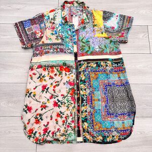 Johnny Was Callaway Tasha Tunic Patchwork Silk Top Women’s Large